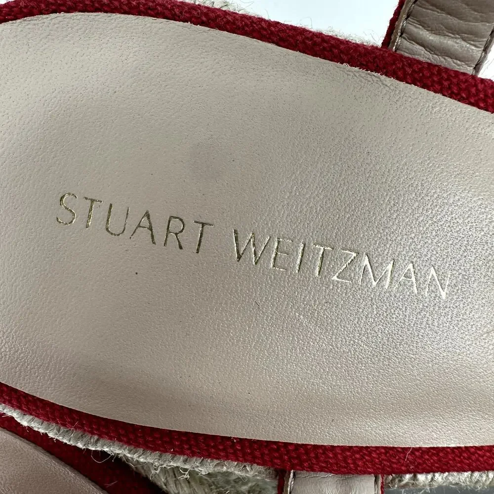 Stuart Weitzman Mykonos Sandals Closed-toe Espadrille Wedge Ankle Strap Red 10